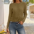 thumbnail image 2 of HCYSFG Womens Cable Knit Crewneck Long Sleeve Fringe Hem Relaxed Fit Textured Pullover Casual Everyday Layering Tops, 2 of 4