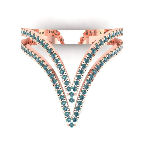 0.525 ct Round Cut Blue Moissanite Statement 18K Rose Gold Womens Engagement Ring