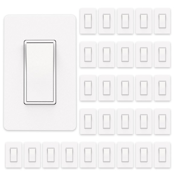 Thunderway Interruptor de luz decorativo de un solo polo, color blanco mate, con placa de pared sin tornillos, 15 A, 120/277 V, interruptor de paleta basculante de encendido/apagado, conexión a tierra