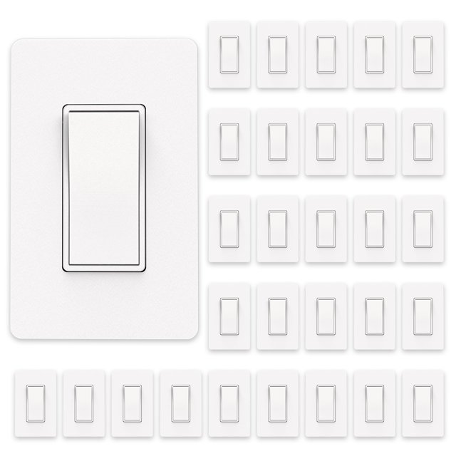 Thunderway Interruptor de luz decorativo de un solo polo, color blanco mate, con placa de pared sin tornillos, 15 A, 120/277 V, interruptor de paleta basculante de encendido/apagado, conexión a tierra