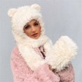 thumbnail image 4 of Women's Scarf Hat And Gloves Set Winter Flannel Hat Hood Hat Scarf 2 In 1 Hooded Scarf For Women White Hat With Ears, Women's Accessories Scarf ,Hat,& Gloves, 4 of 5