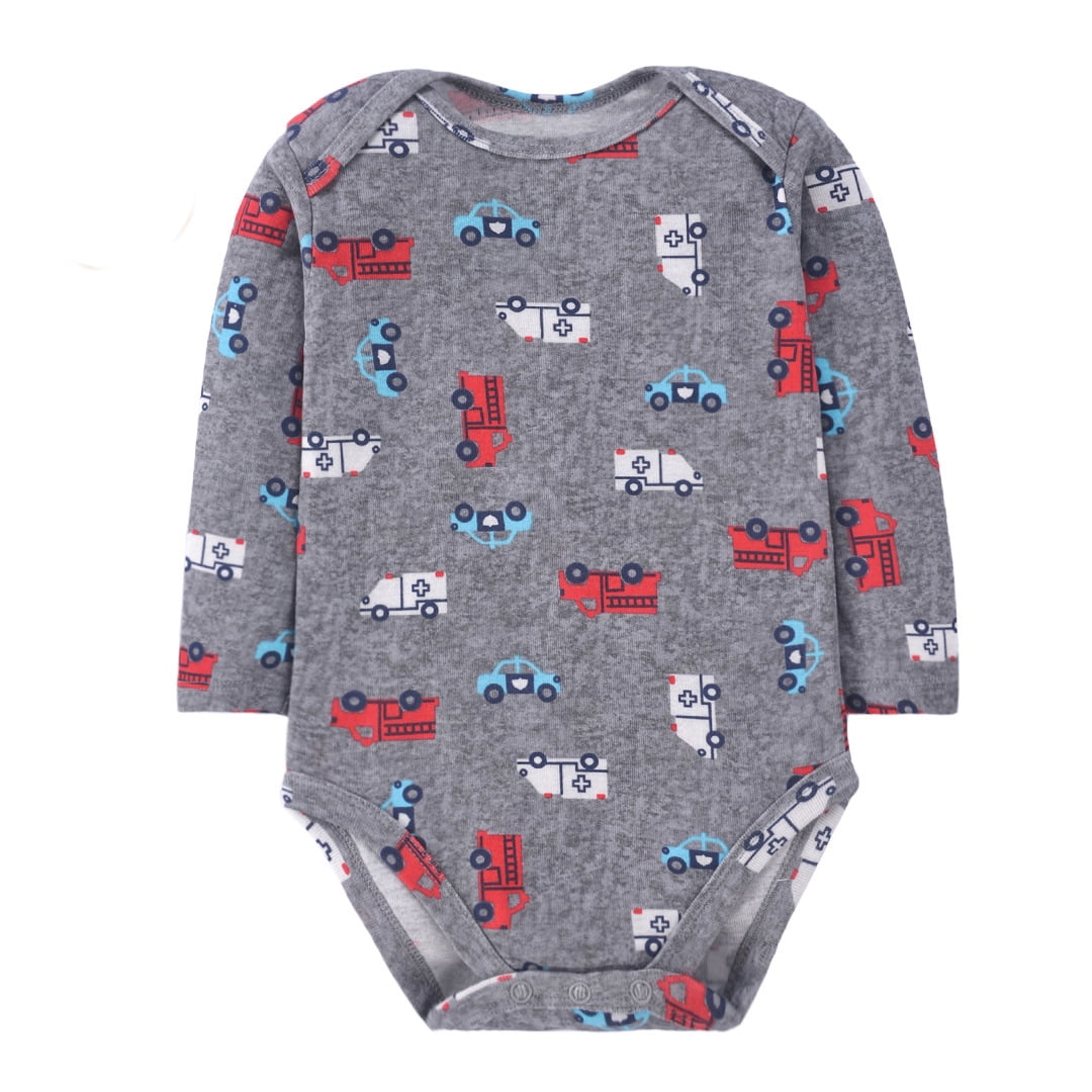 Emy Dola 3-Pack Infant Baby Boys Long-Sleeve Bodysuit 100% Cotton Toddler Boy's Dino Truck Prints Romper Onesies 0-24M