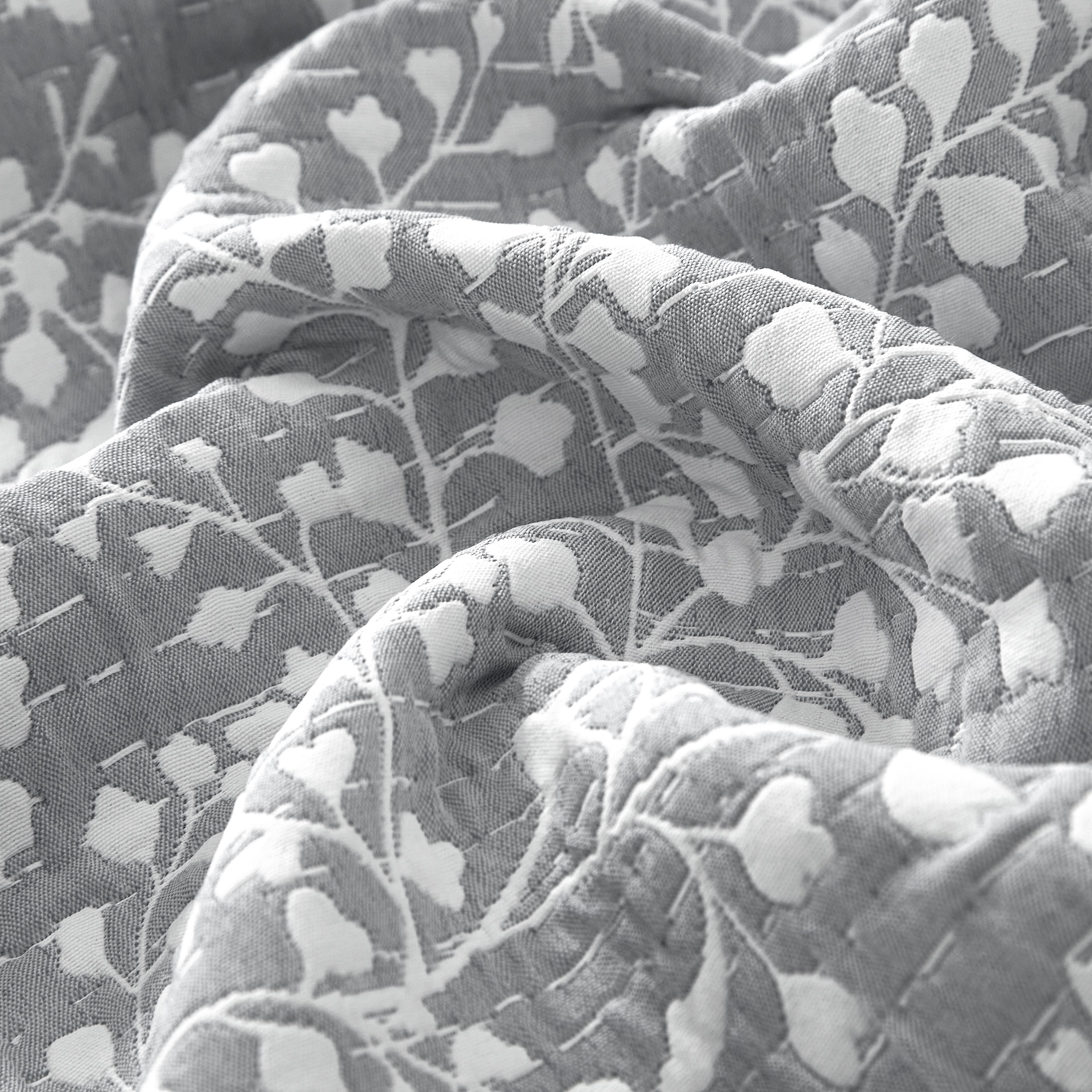 Mainstays Botanical Floral Stitched Pillow Sham, King, Light Grey, 1 Pack