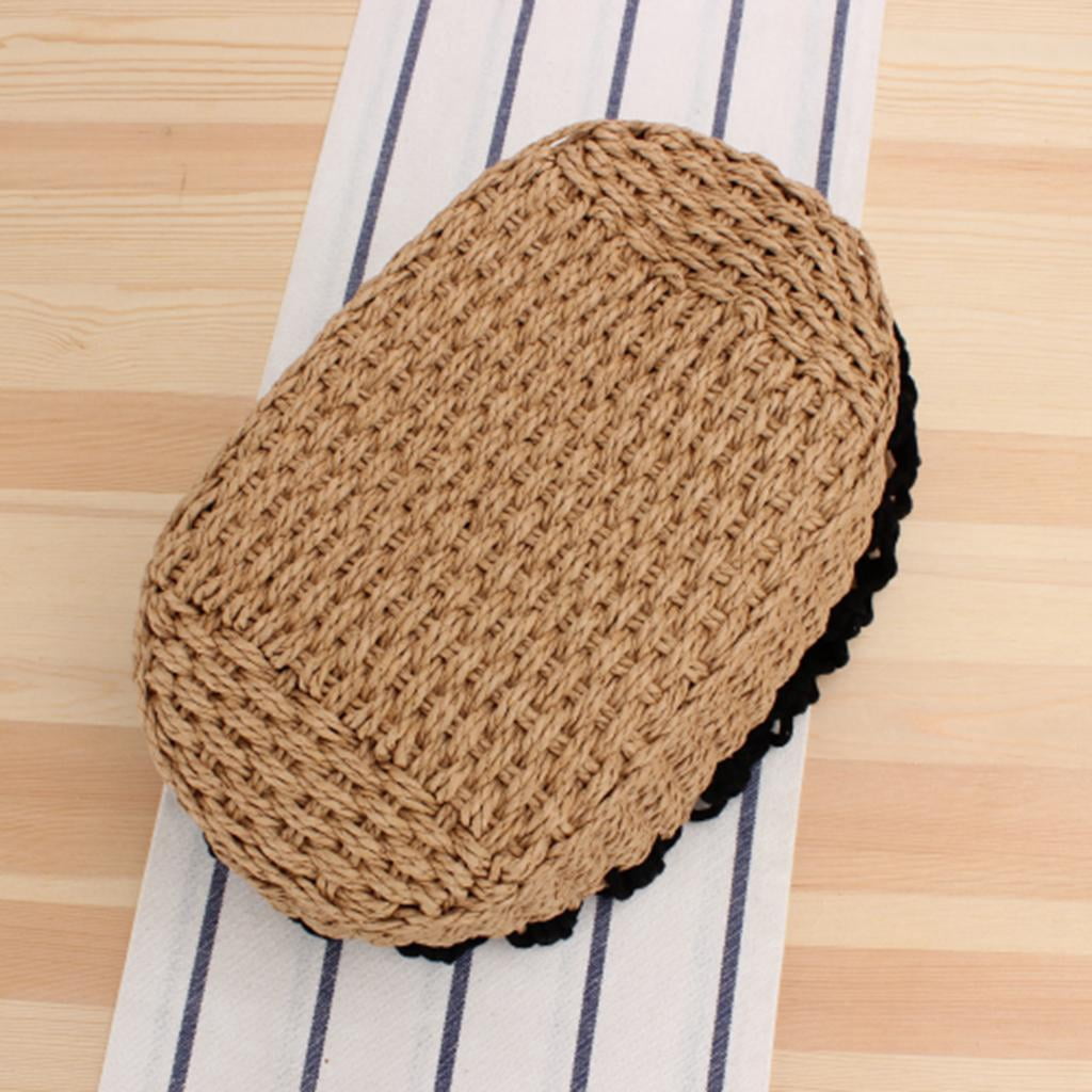 Boho Handmade Cotton Beach Knitting Bucket Bag Purse Woven Bag Tote for Women Hand-woven Crochet Handbag Black