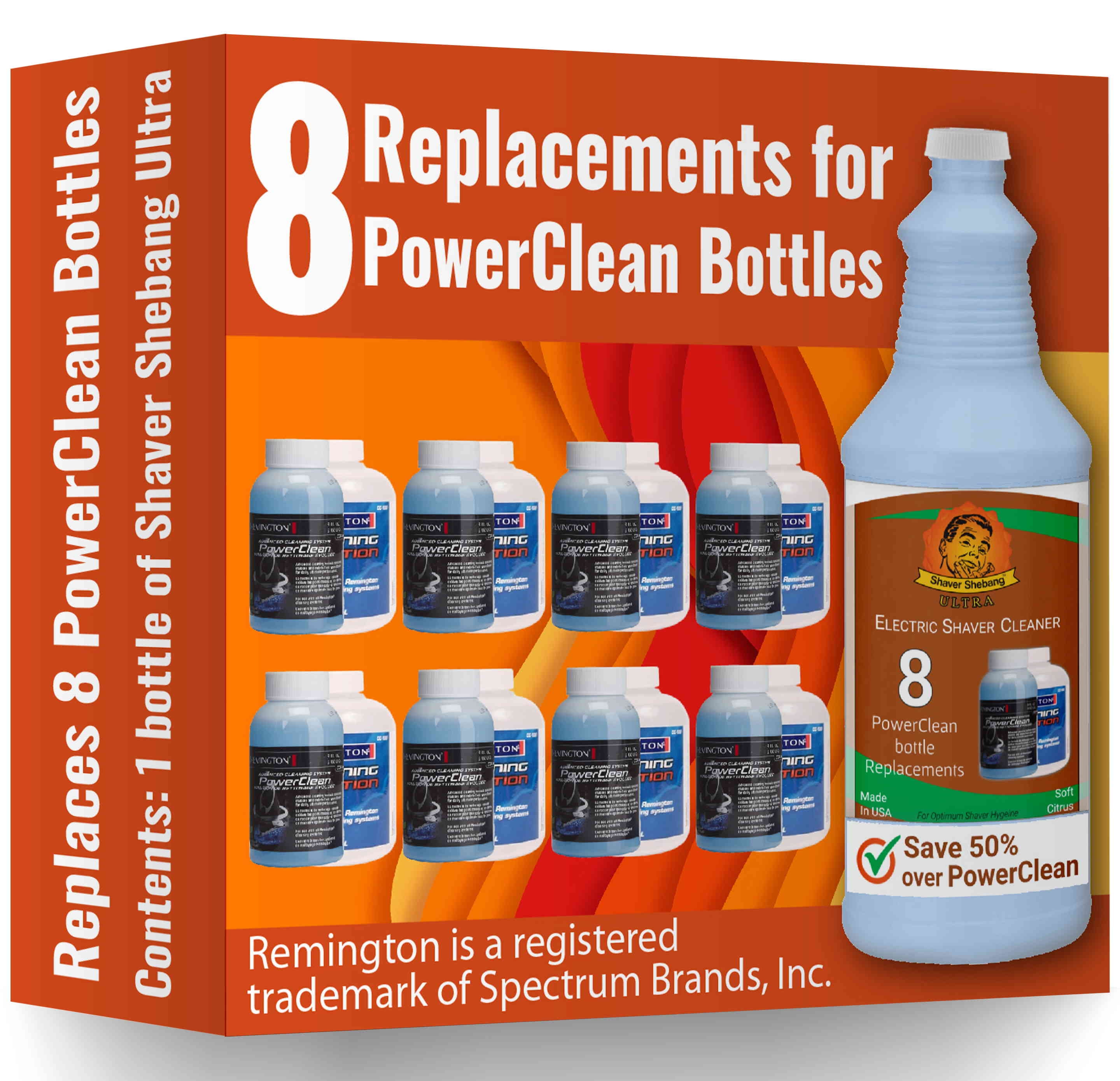 Remington PowerClean replace 8 bottles from 1 Shaver Shebang Ultra bottles Made In USA