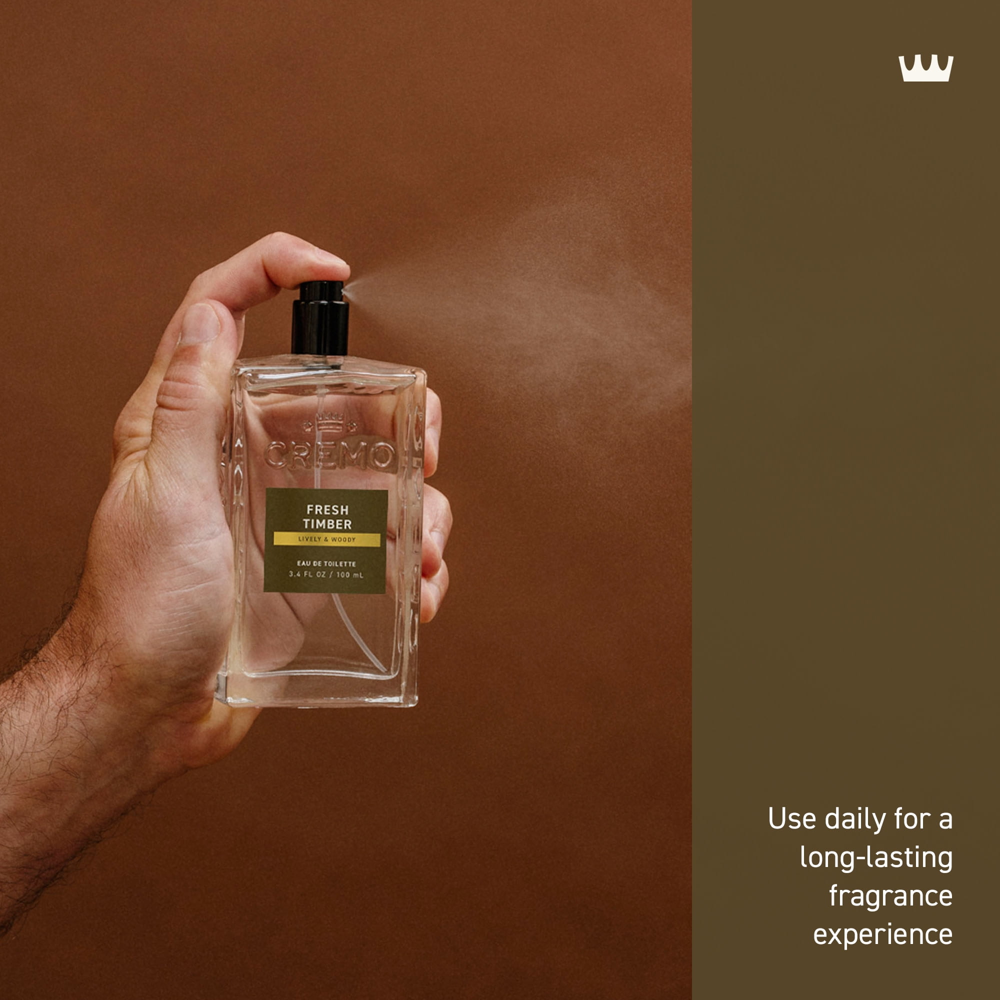 Cremo Men's Cologne Spray, Fresh Timber Scent, Cologne for Men, 3.4 fl oz
