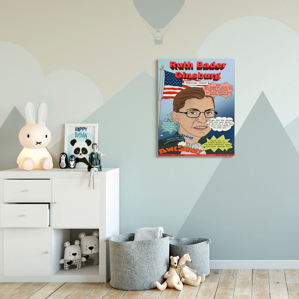 Stupell Industries Female Leaders Ruth Bade Ginsburg Facts Magazine Cover Canvas Wall Art Design by Sangita Bachelet, 30" x 40"