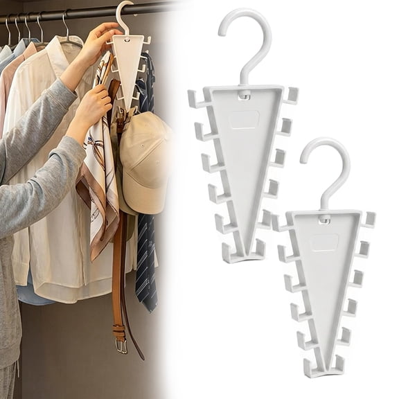 Space Saving Multi Tier Hangers, Hanging Closet Organizer with 12 Hooks, 360° Rotating V-Shaped Double-Sided Rack for Shirts Jackets Hats Scarves