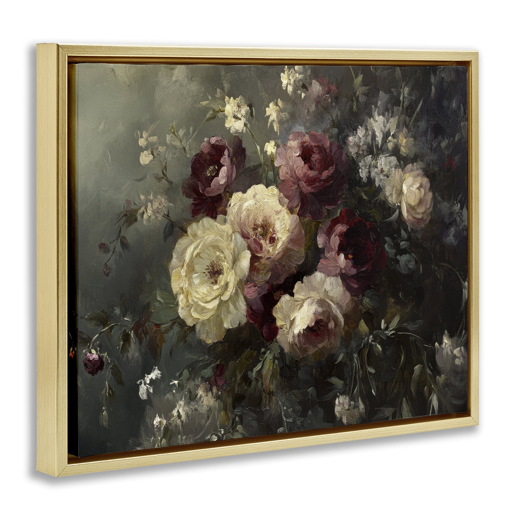 Stupell Industries Floral Decadence Bouquet Plants & Flowers Painting Gold Floater Framed Canvas Art Print Wall Art, 31 x 25