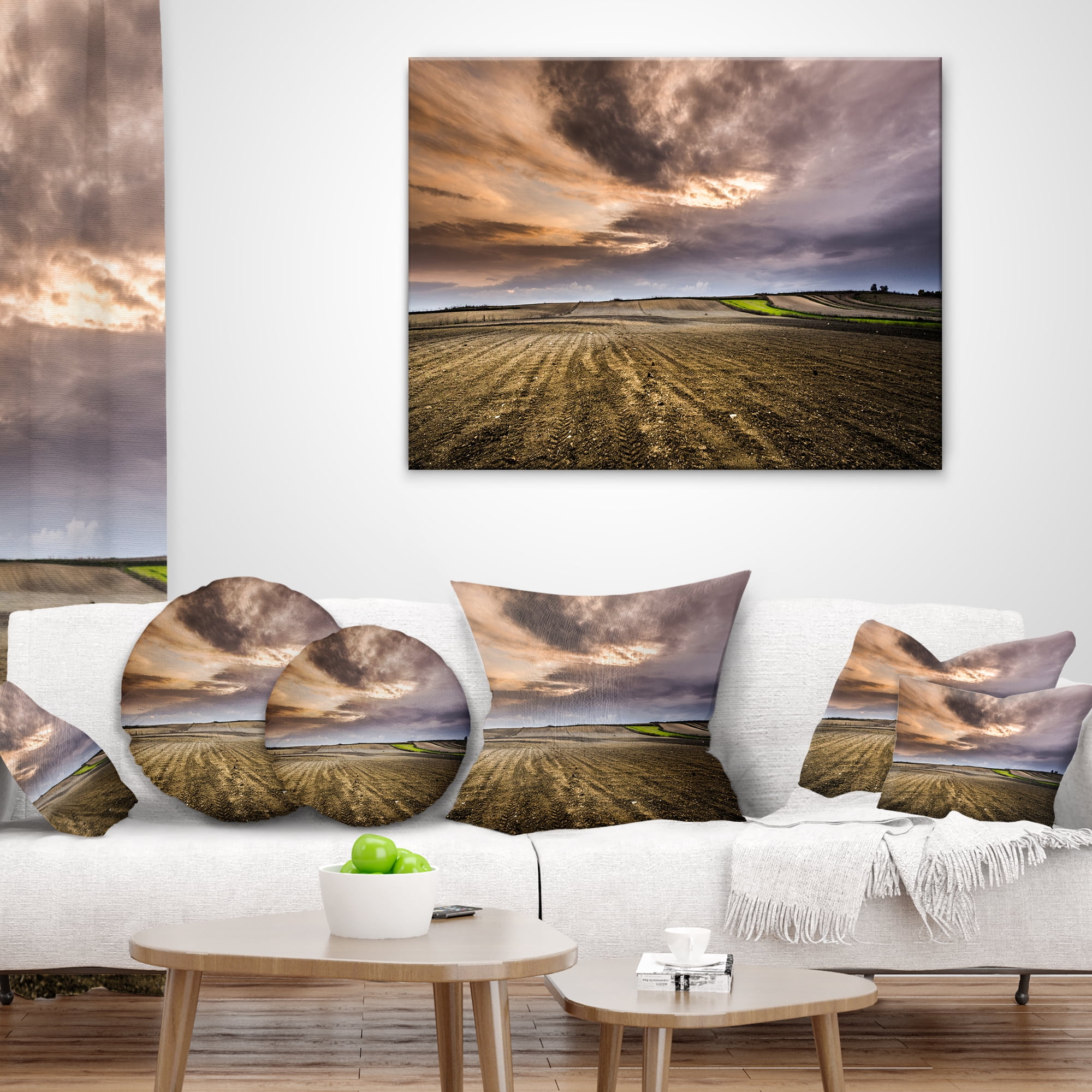 Designart Field Waiting for Cultivation - Landscape Printed Throw Pillow - 16x16