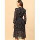 thumbnail image 4 of Vestido Maxi De Manga Larga Con Cuello De Lazo Floral Para Mujer Negro S, 4 of 5