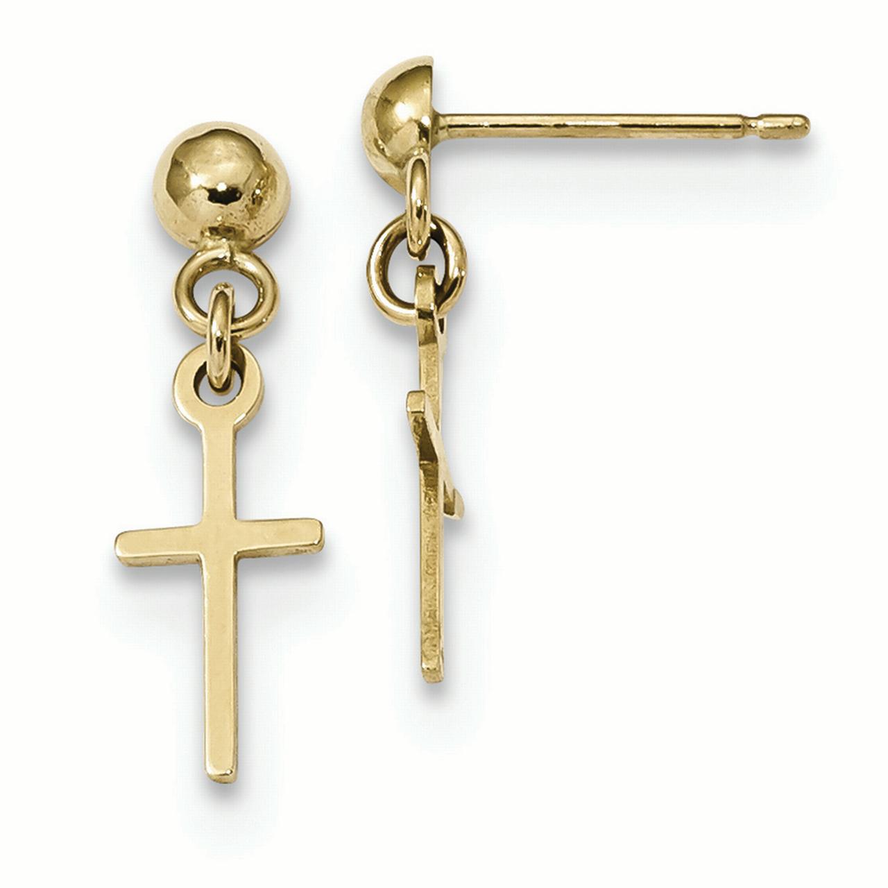 14K Yellow Gold Madi K Children/'s 8 MM Cross Dangle Post Stud Earrings MSRP $107