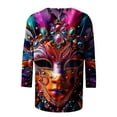 thumbnail image 4 of QATAINLAV Today's Deals Mardi Gras Shirts for Women Casual Crewneck 3/4 Sleeve Carnival Printed Pullover Top Mardi Gras Outfits Multicolor XL, 4 of 6