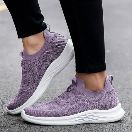 

Aayomet Ladies Flip Flops Ladies Summer Fashion Solid Colour Flyweaving Mesh Breathable Soft Bottom Lightweight Large Size Purple 9