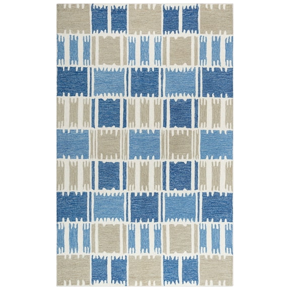 Rizzy Rugs Tetra Area Rug TET102 Blue/Beige Squares Blocks 7' 9" x 9' 9" Rectangle