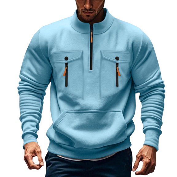 qelini Dressy Sweatshirts for Men Collared Long Sleeve Pullover Solid Lightweight Sweatshirts Versatile Casual Tops