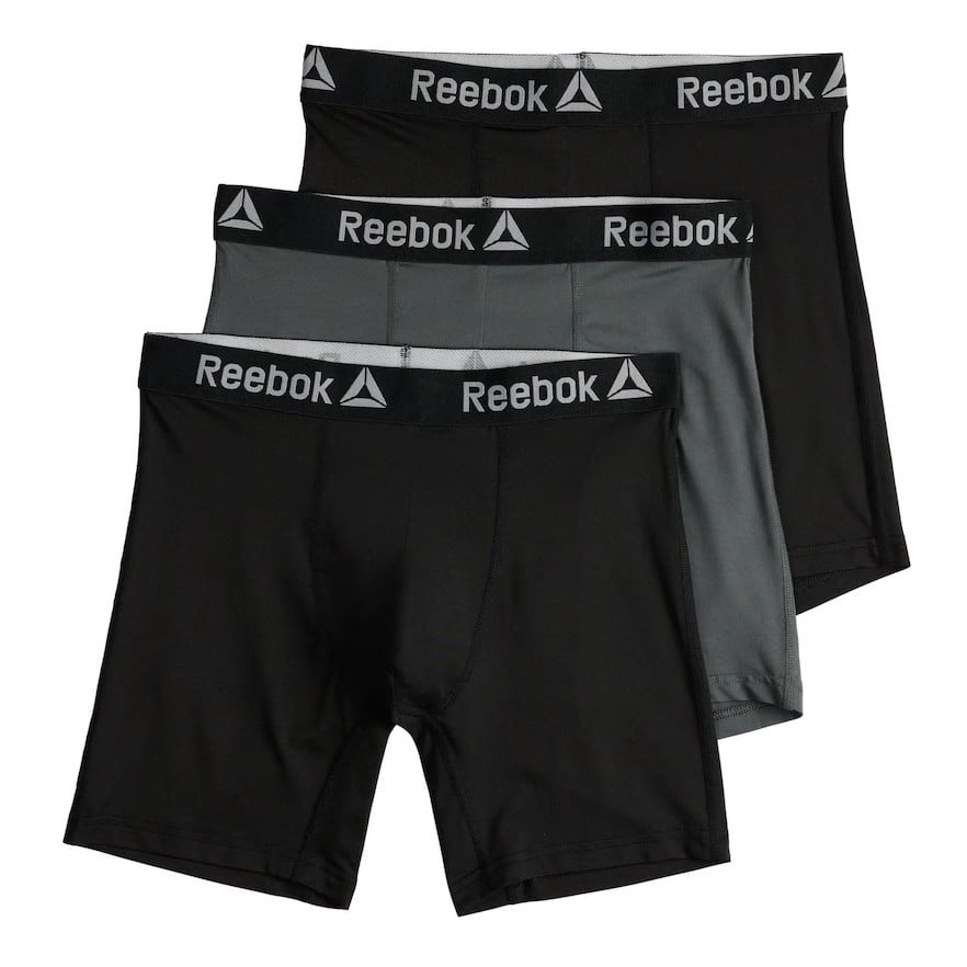 Black/Grey/Black Reebok 3 Pack Performance Boxer Brief Men