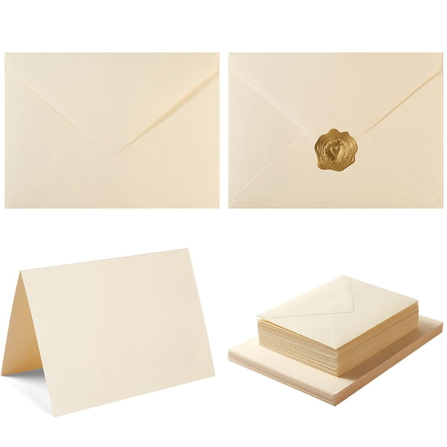 Juego de 50 tarjetas con forma de sobres, tamaño A7, 13 x 18 cm, color crema