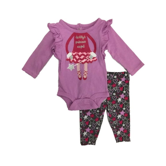 Infant Girls Pink Purple Daddys Princess Angel Baby Outfit Bodysuit & Leggings