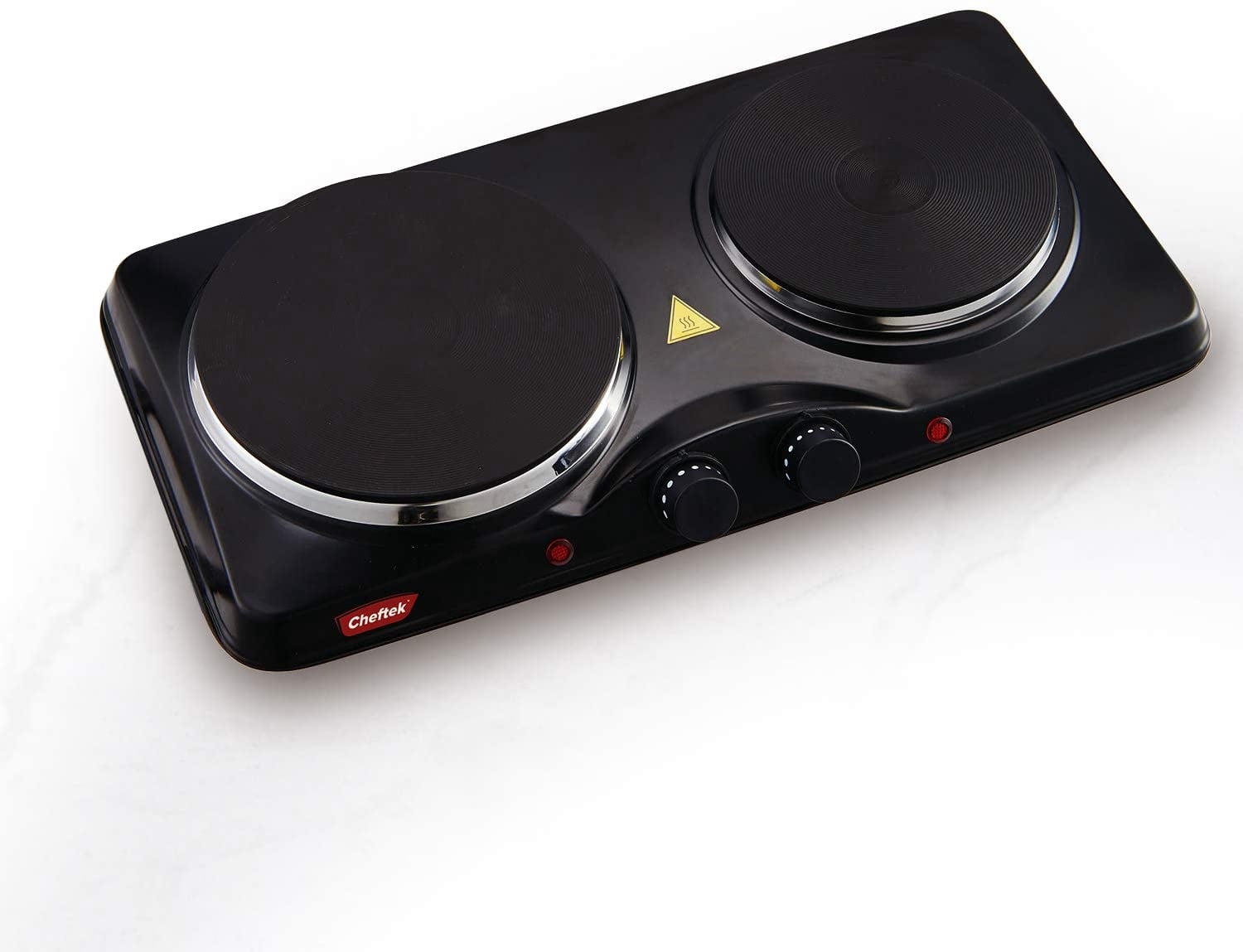 Cheftek CT1010 Dual Electric Stove with 6’’ and 7.5’’ Cook Plates; 1700W; Enamel Coated Iron; Black