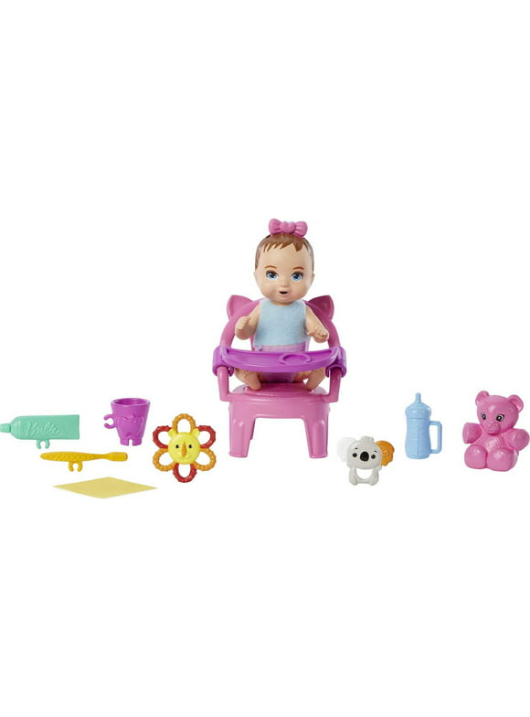 Barbie Skipper Babysitters Inc First Tooth Playset with Baby Doll & Accessories, Push Bow for Tooth
