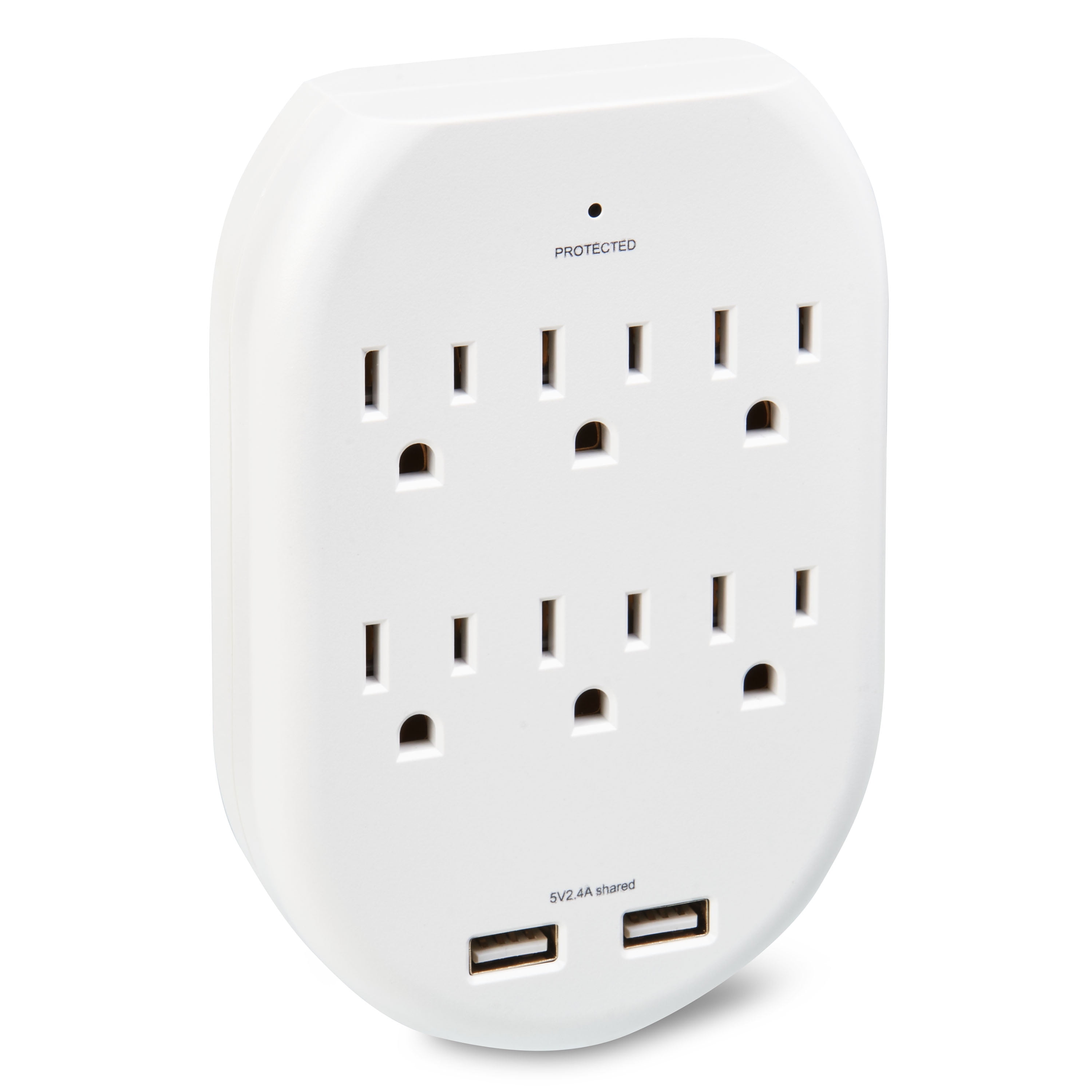onn. Surge Protector Wall Tap with 6 AC Outlets and 2 USB Ports -White