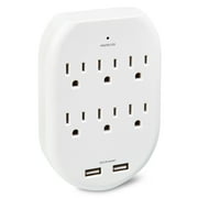 onn. Surge Protector Wall Tap with 6 AC Outlets and 2 USB Ports -White