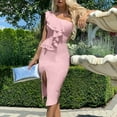 thumbnail image 4 of Women's Formal Dresses One Shoulder Ruffles Bodycon Dress Solid Sexy Elegant Split Cocktail Party Dress for Wedding Guest, 4 of 7