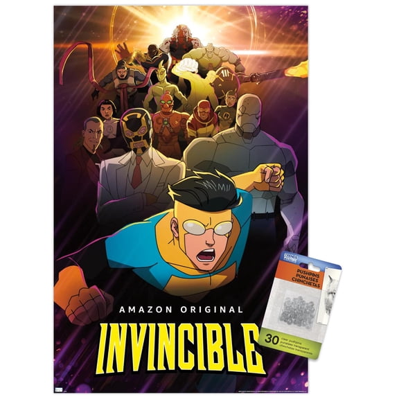Invincible - Purple One Sheet Wall Poster with Push Pins, 14.725" x 22.375"