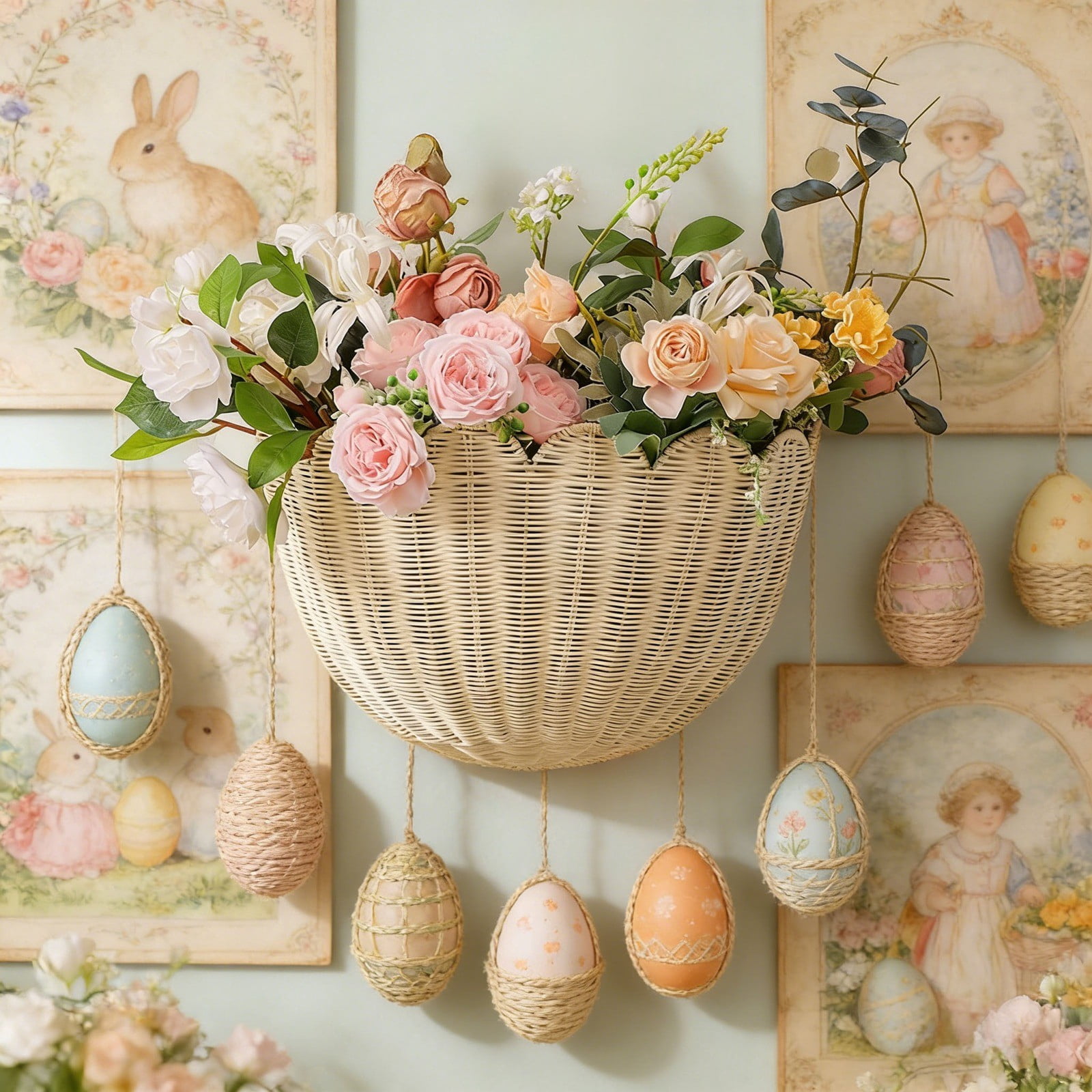Scallop Edge Woven Wall Basket Decorative Wall Mounted Storage Basket Handmade Rattan Hanging Planter for Entryway Keys, Bathroom Towels, Living Room Sundries & Farmhouse Home Decor Use