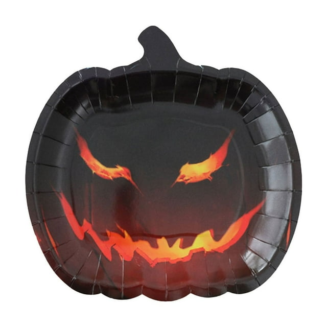 Classic Kitchen Accessories, Halloween Dinnerware Set Orange Black Pumpkin Themed Paper Plates Cups Napkins Halloween Disposable Tableware for Themed Birthday