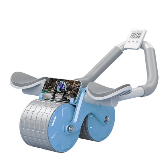 Multi-functional Abdominal Exercise Wheel with Intelligent Timer & Phone Holder - Automatic Rebound & Braking System, Flat Elbow Support Design, Ergonomic Comfort, Anti-Slip Thickened Kneeling Pad