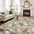 thumbnail image 2 of Large Area Rugs for Living Room Bedroom, White Pink Flower 6'x9' Rug Washable Carpet Runner Indoor Outdoor, Shabby Chic Spring Vintage Leaf Green Non Slip Floor Mats Rug for Kitchen, Playroom, 2 of 8