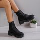thumbnail image 3 of NECHOLOGY Botas Mujer Adulto Femenino Zapatos Botines mujer Botas de barril corto de tacón grueso con cordones de cuero de color sólido de estilo británico para mujer (Black, 7), 3 of 6