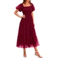 thumbnail image 1 of Vestido PRETTYGARDEN de tul midi fruncido para mujer, color rojo vino, 1 of 8