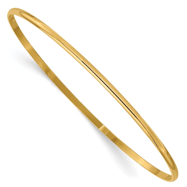 14K Yellow Gold 2mm Solid Polished Half-Round Slip-On Bangle