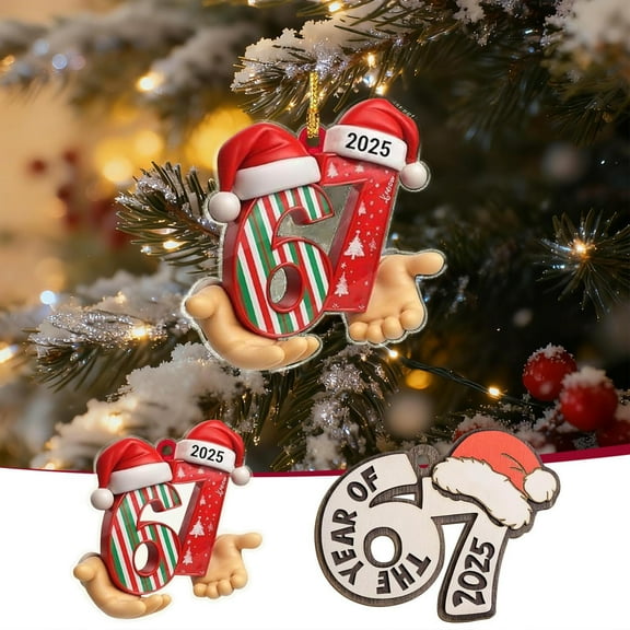 WKSCLPAI Christmas 67 Ornament, Acrylic 2D Funny Gingerbread Ornaments, Christmas Six Seven Meme Decor for Teens, Xmas Tree Hanging Ornaments, Gift for Interesting People, #E