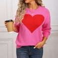 thumbnail image 7 of Women Cute Heart Sweaters Crew Neck Valentines Day Sweater Long Sleeve Casual Ribbed Knit Pullover Top Hot Pink, M, 7 of 7