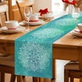 thumbnail image 5 of Turquoise Boho Table Runner - 90 Inch Long Oriental Abstract Motifs Traditional Bohemian Cotton and Linen Blended Dress Scarves Farmhouse Table Runner for Kitchen Dining, Coffee Table, 13" x 90", 5 of 8