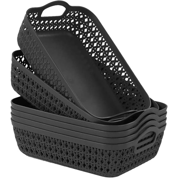 Zerdyne 6-Pack Gray Small Plastic Storage Baskets Tray with Handle