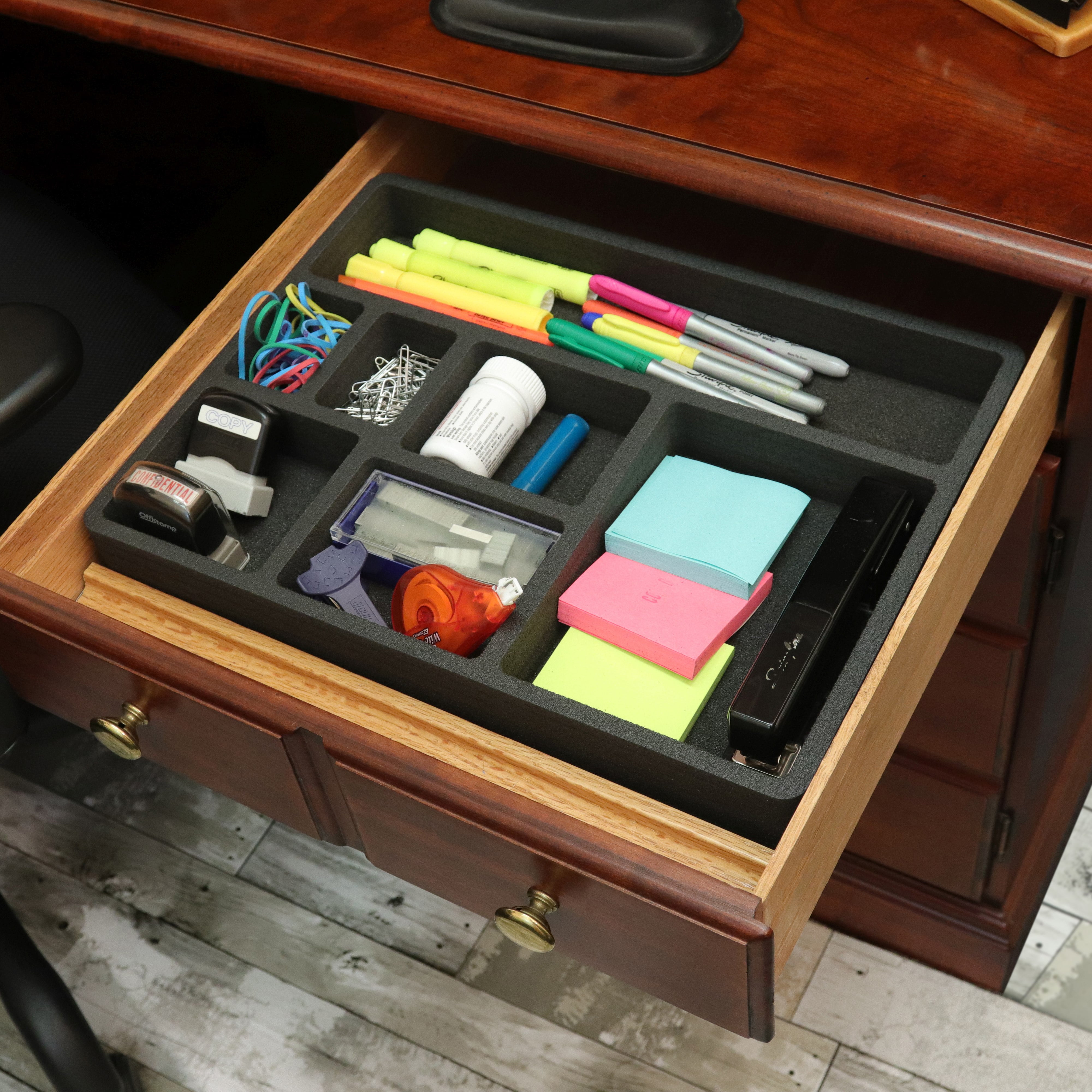 Desk Drawer Organizer Insert Black Home or Office 8 Slot 19.9" x 12.1" No Rattle