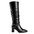 thumbnail image 2 of Ferwind Women's Almond Toe Crisscross Chain-Link Ruched Shaft Knee-High Boots Female Adult Black 10, 2 of 9