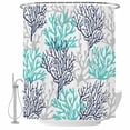 thumbnail image 2 of Navy Blue Teal Grey Coral Coastal Waterproof Fabric Shower Curtain,Summer Beach Nautical Ocean Waterproof Fabric Shower Curtain for Bathroom Bathtubs Shower Curtains with 12 Hooks Extra Long 72x96, 2 of 8
