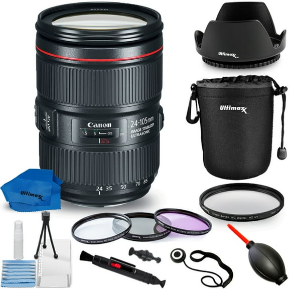 Canon EF 24-105mm f/4L IS II USM Lens 1380C002 with Bundle Includes: Tulip Lens Hood, Multi Coated HD 3 Pc. Digital Filter Set & Much More (10PC Bundle