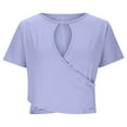 thumbnail image 6 of Hot days, bold styles Olyvenn Women Short Sleeve Deep V Neck Tops Casual Sexy Cut Out Twist Knot Blouse Comfy Solid Shirts Fitted Cotton Tshirt Tee Purple S, 6 of 8