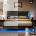 thumbnail image 3 of VanAcc Queen Size Wood Floating Bed Frame with Headboard & LED Light, Wooden Platform Bed Frame with Slats Support, Easy Assembly, Rustic Grey, 3 of 8