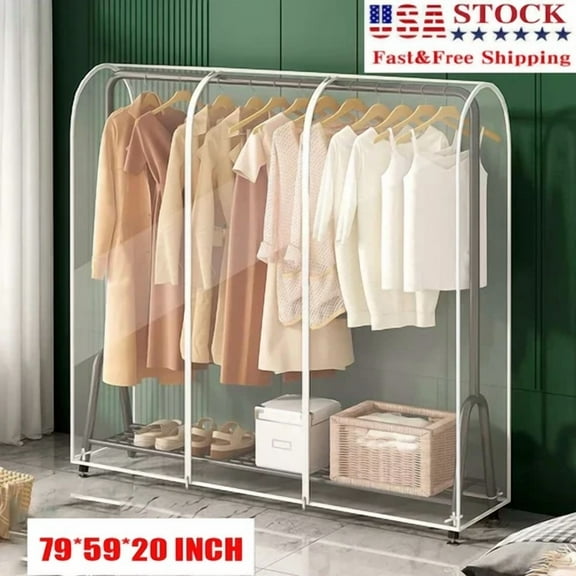 Garment Rack Cover Clear Clothing Rack W/ Zipper Clothes Rail Cover Waterproof