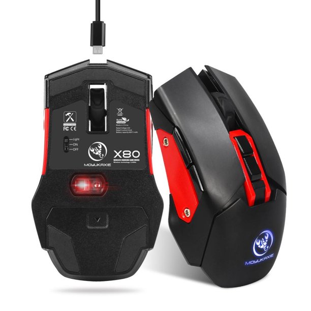Ratón inalámbrico retroiluminado para juegos 4800DPI Ratones de 7 botones para computadora Recargable Rojo Baoblaze Ratón inalámbrico para juegos