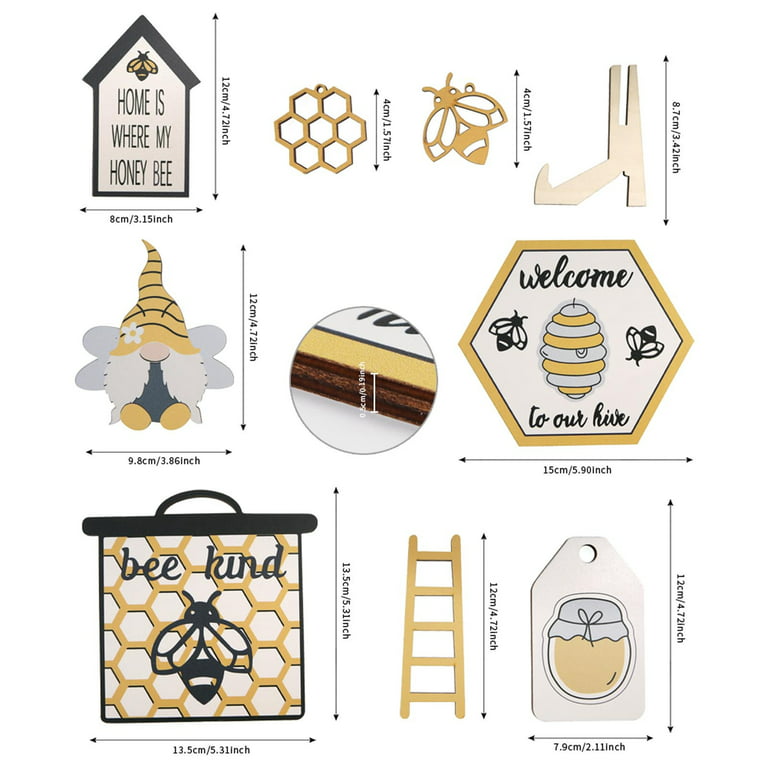 Doolland 7 PCS Farmhouse Honey Bee Tiered Tray Sign, MDF Bee Sign Kitchen  Table Decor, Wooden Honey Sign for Garden Party Decor, Bee Happy Kitchen