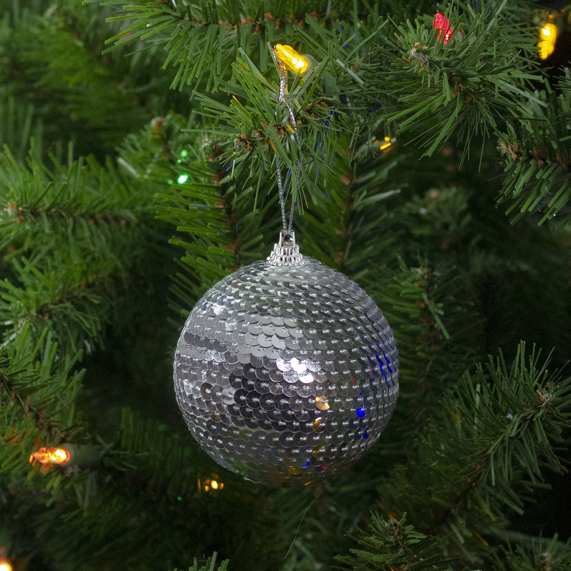 Silver Sequin Shatterproof Ball Christmas Ornament 3.14" (80mm)